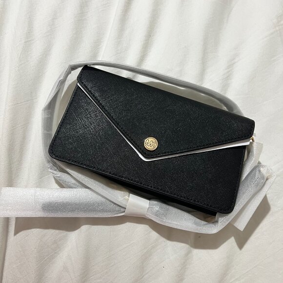 🏷 *NWT* MICHAEL KORS Jet Set Travel Black Leather Envelope Crossbody ✨🖤 - Picture 3 of 6
